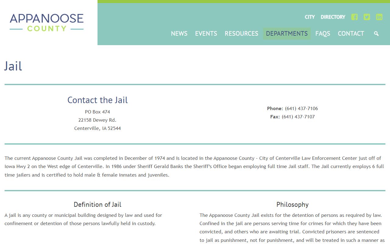 Appanoose County inmate population jail page and custody information