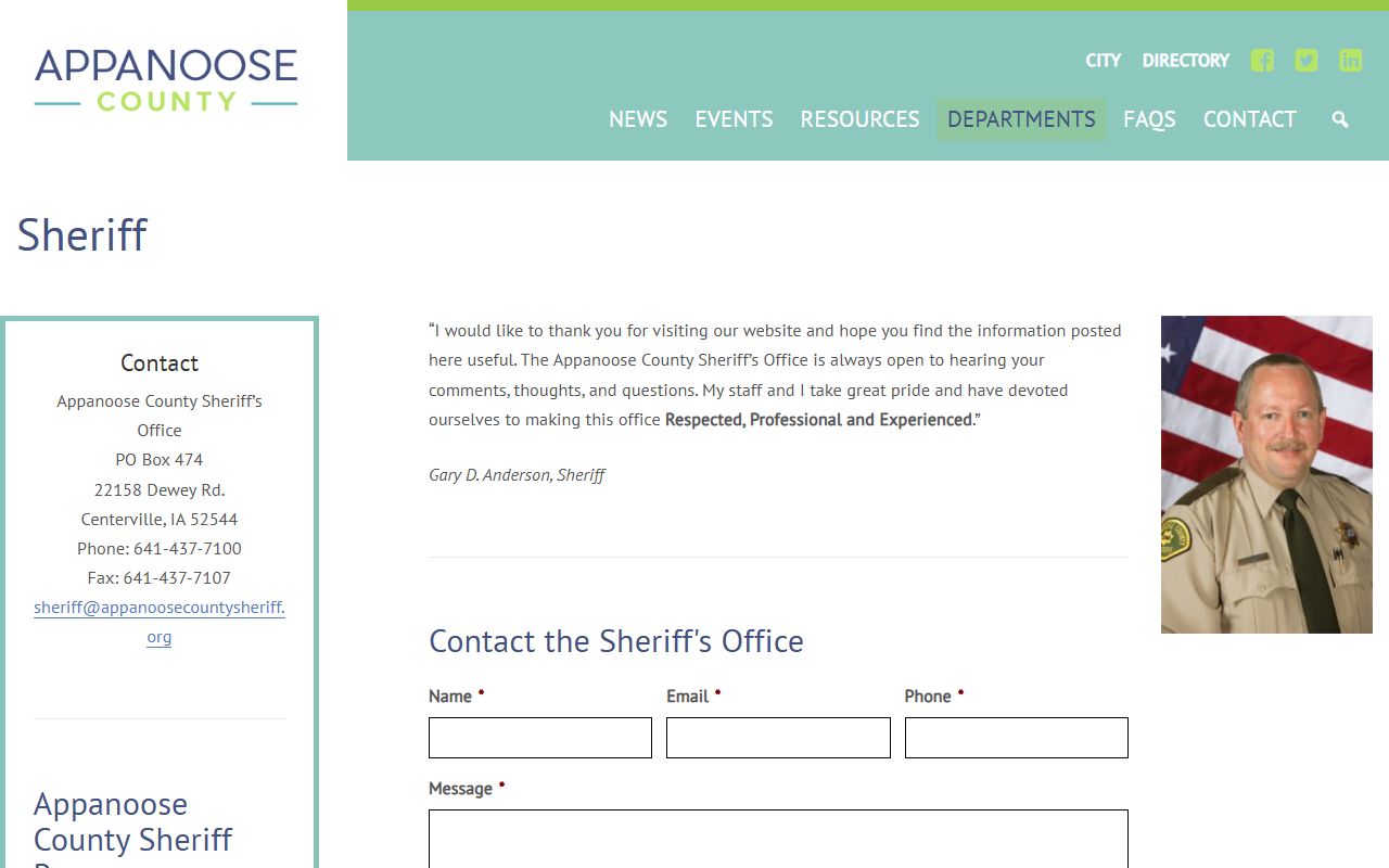Appanoose County inmate records sheriff contact page