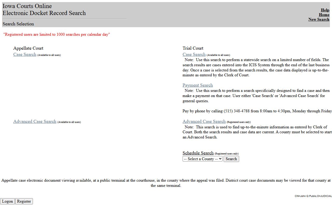 Appanoose County court records after jail arrest Iowa Courts Online search