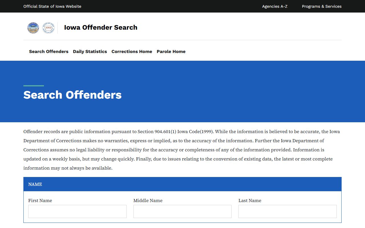 Appanoose County inmate search using Iowa DOC offender search